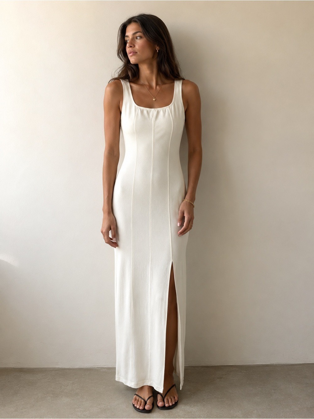 Kenneth Cole Cream Sleeveless Maxi Dress Side Slit
